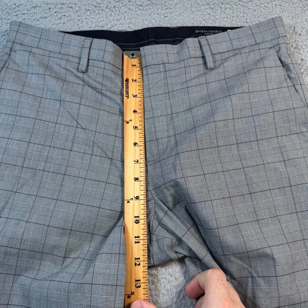 Banana Republic Slim Fit Glen Plaid Chino Pants Mens 33x33 Gray Blue Stretch
